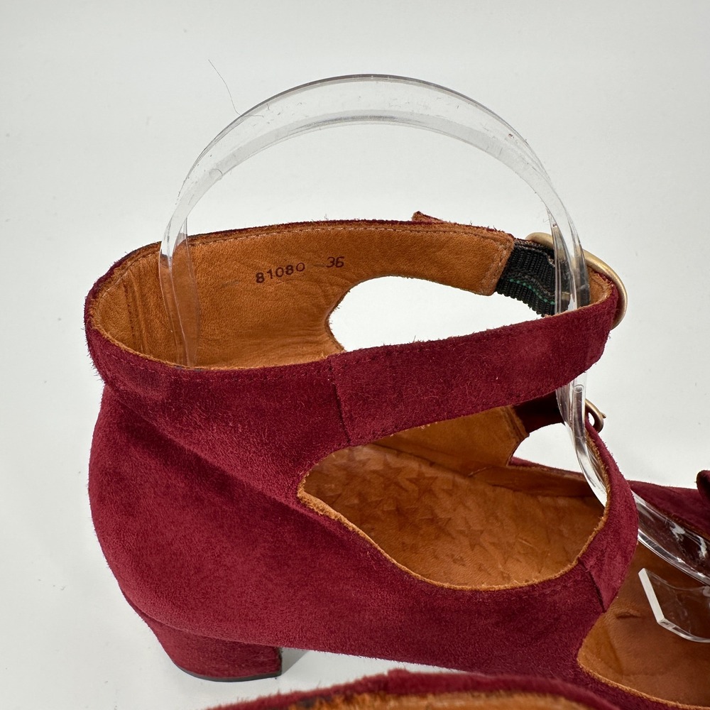 Chie Mihara Burgundy Red Suede Double Strap Mary Jane Bow Heels Women's 36‎ US 6 - Picture 10 of 10